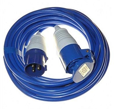 JCE 32AMP PLUG + SOCKET Connected to a HEAVY DUTY Arctic Blue Extension Lead Hook Up 6MM 48amp rated cable, 3 Pin 240V (15M)