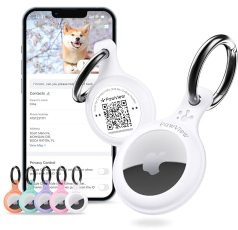 Support AirTag & Collier pour Animaux. GPS et App avec QR ID pour Localisation Instantanée, Profil en Ligne et Coordonnées. Traceur pour Chien ou Chat (Blanc)
