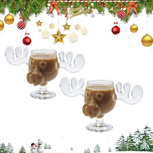 FIENZA Weihnachtsgläser Griswold Elchgläser Christmas Mug, Moose Mug, Elch Gläser Christmas Vacation, Urlaubsgeschenke, für Kaffee, Tee, Getränke. (2PCS)