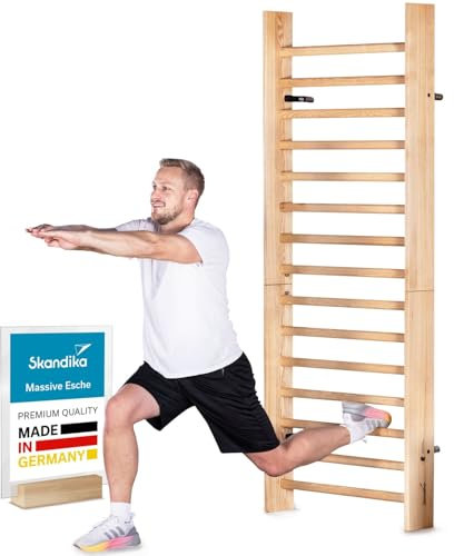 Skandika Vira Sprossenwand Holz | Sprossenwände für Erwachsene, Made in Germany, Esche Massivholz aus Deutschland, 218 × 85,5 cm, bis 130 kg | Turnwand Fitness, Indoor Kletterwand Klettergerüst Sport