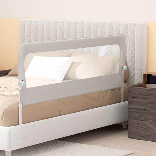 Fiqops 200cmx2+150cmx1 Barrera de cama abatible, protección contra caídas para cama infantil, barandilla de cama ajustable en altura de 72-86 cm con camas auxiliares y correa para camas boxspring y
