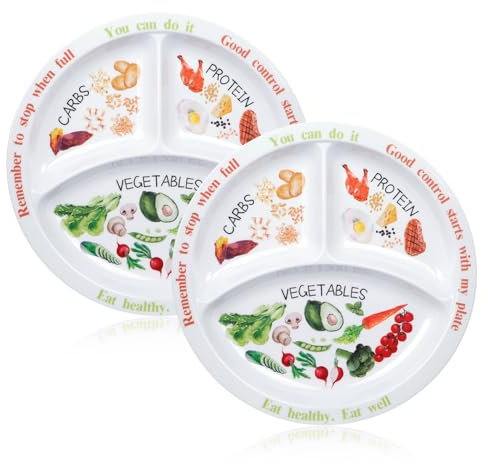 Yuecda Portion Control Plate for Balanced Eating -Healthy Nutrition Plate for Adults and Teens - Melamine Dividers, Perfect for Balanced Eating and Diet Management (2 Pieces)