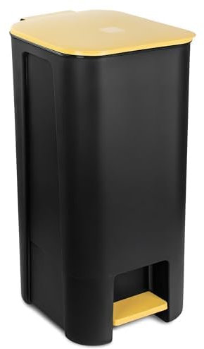 Go Practic Poubelle à Pédale 40L Cuisine Noir Jaune, Bac de Recyclage, Corbeille avec Couvercle, Poubelle tri Selectif, Sans BPA, Rectangulaire 40,5x28,5x35,5cm en Plastique Grande Spacieuse