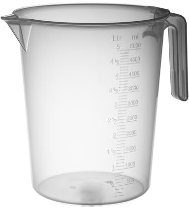 PIAZZA - Jarra graduada profesional de plástico con mango abierto, capacidad 5L, jarra para agua y líquidos alimentarios - Medidor graduado para pesar alimentos con báscula de cocina, fabricada en
