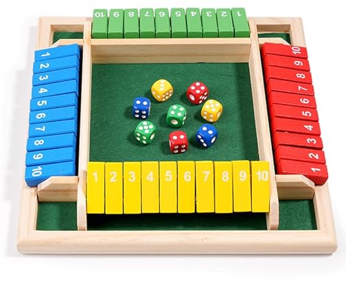 ZHITENG Shut The Box, Juego de Mesa de Madera Clásico Cierra la Caja Juego con 8 Dados 2-4 Jugadores Juguetes de Dados Juguetes de Matematicas, para Padres e Hijos Fiesta Bar y Casa (Multicolor)