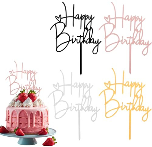 DOKRIN Biglietti di auguri,Decorazione per torta di buon compleanno, 4 pezzi, bandierine per feste