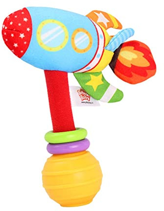 Aoaoy Sonajeros para Bebés, Juguete Sonajero con Campana de Mano para Vehículos de Tela, Sonido Suave, Colores Brillantes, Agarre y Viaje, Bebés, Cochecitos para Colgar, Cunas (Sonajero de cohete)