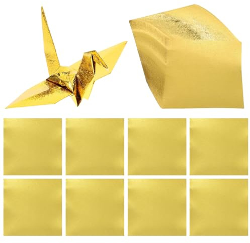 VAEIORP 100 Hojas de Papel Brillante para Origami, Papel para Papiroflexia y Manualidades, Ideal para Niños y Adultos (10cm) (Dorado)