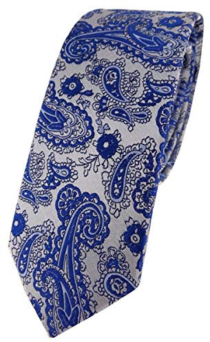 TigerTie - schmale Designer Krawatte in blau silber Paisley gemustert