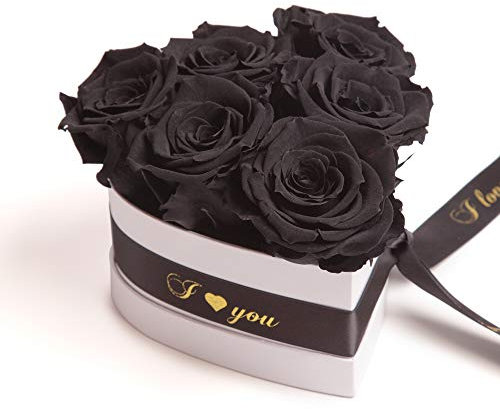 ROSEMARIE SCHULZ Heidelberg Blumenherz Infinity Rosenbox in Herzform konservierte Rosen Black Love (I Love You, Schwarz)