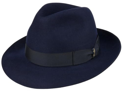 Borsalino Alessandria Superior Hårfilthatt Herrar - Made in Italy Fedora herrhatt med foder, grosgrain band Sommar-Vinter - 56 cm blå