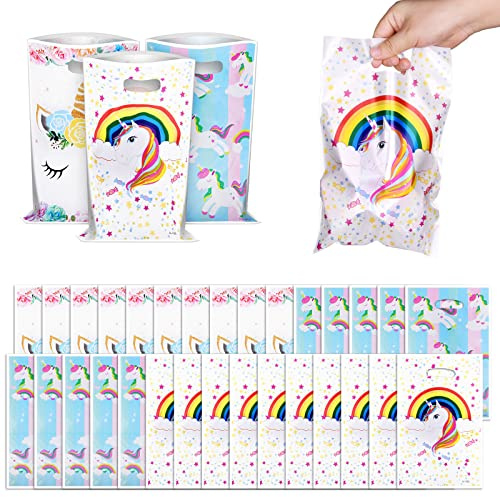 Flintronic 30PCS Unicorn Plastic Small Gift Bags, Colorful Gift Bags for Kids Birthday Party