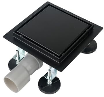S SIENOC Duschrinne, Siphon mit Geruchsstop und Haarsieb Randablauf Befliesbar Edelstahl Ablaufrinne, Bodenablauf, Duschablauf sehr flach (2 in 1 *befliesbar Schwarz, 30x30cm)