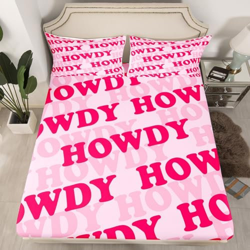Spannbettlaken für Kinder, Motiv: Howday, Motiv Bauernhaus, Cowboy, für Jungen, Teenager, Dekoration, Wetterdekoration, Bettwäsche-Set, Rosa, Mädchen-Bettbezug, Schlafzimmer, 2-teilig