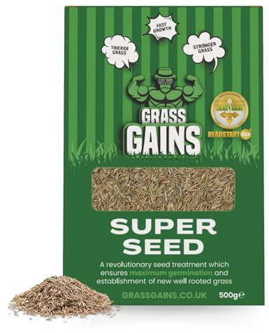 Grass Gains Lawn Seed 500g – Premium Grass Seeds Fast Growing for Patch Magic Lawn Repair, Shady Areas, Pet and Child-Friendly Gardens – Organic Grass Seed for All Types, UK Climate