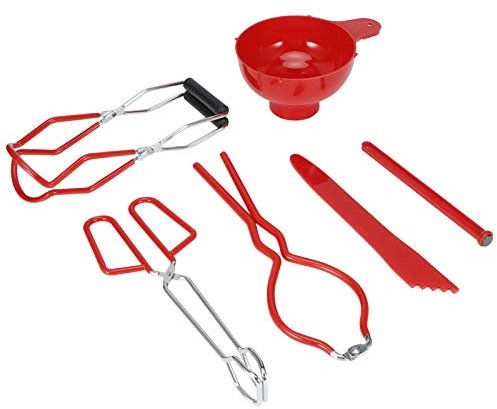Sunicon 6PCS Canning Supplies Canning Kit, Non Slip Food Tongs Jar Lifter Jar Wrench Lid Lifter Funnel Measurer Set,for Water Bath Canner Pot or Pressure Canner (Red)