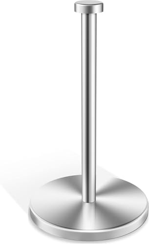 Free Standing Kitchen Roll Holder: Stainless Paper Towel Holder Stand for Kitchen Rolls, Non Slip Paper Towel Roll Holder, Modern Kitchen Countertop Organizer with Solid Weighted Base (silver)