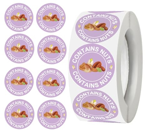 500 Pcs Nut Stickers 1 Inch Allergy Warning Tree Nuts Round Labels for Food Packing Retail and Restaurants (Purple)