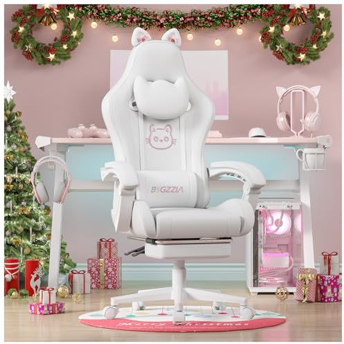 bigzzia Gaming Stuhl, Gaming Chair mit Massagefunktion, Reines Weiß