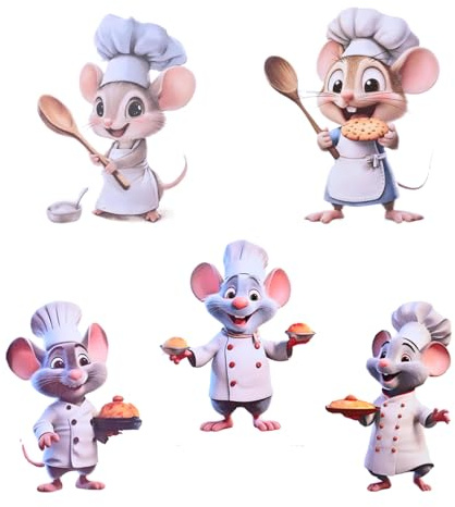 5 Simpatici Adesivi da Parete a Forma di Topo Topo Chef Decorazioni Cucina Torte e Biscotti Adesivi Cucina Decorativi per La Cameretta Dei Bambini Asilo Soggiorno Tavoli e Sedie