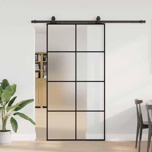 Versear Porta Scorrevole Vetro, Porta Scorrevole con Binario Esterno, Porte Interne, Porta Scorrevole con Ferramenta in Vetro ESG Nera 102,5x205 cm