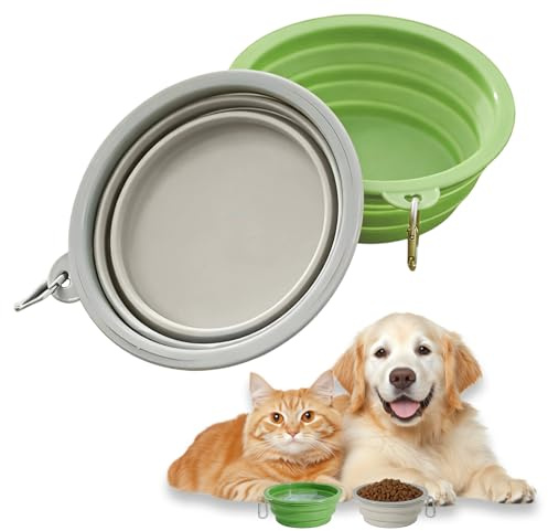 Youery Juego de 2 cuencos plegables para perros, gris y verde, 350 ml, 13 cm