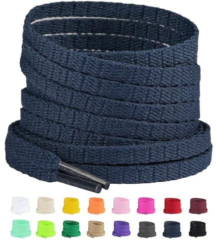 Olukssck 2 Pares Cordones Planos de 5mm para Zapatillas, Cordones Zapatillas Deporte para Zapatos Deportivas, Casuales, Botas y Lona, Azul Marino, 120cm