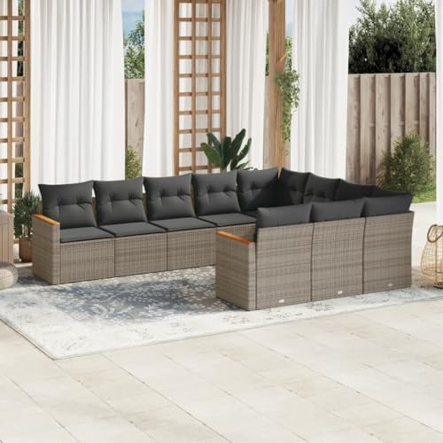 LoogCape Ensemble canapé de jardin 10 pièces avec coussins gris - Salon en rotin synthétique avec espace de rangement - Groupe de sièges d'extérieur modulaires pour terrasse, balcon et jardin