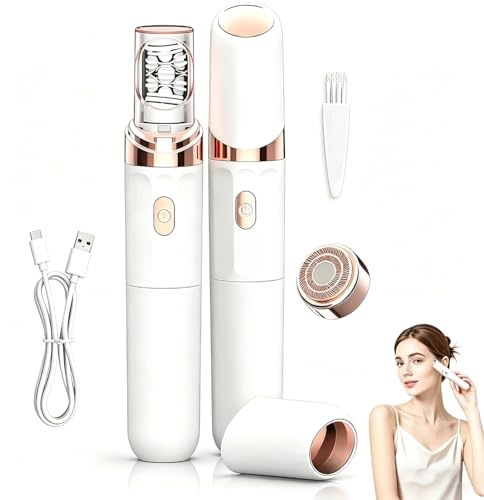 Epilatore Viso Donna, 2 in 1 Rasoio Viso Elettrico Donna Depilazione Femminile con Luce LED, Depilazione Indolore e Altamente Efficace per Viso, Labbra, Mento, Braccia, Gambe e Bikini