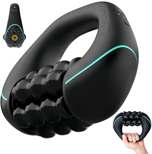Masajeador de mano eléctrico con rodillos, 3 niveles de masaje, recargable por USB, ligero masajeador de tejido profundo para espalda, hombros, piernas, oficina, gimnasio