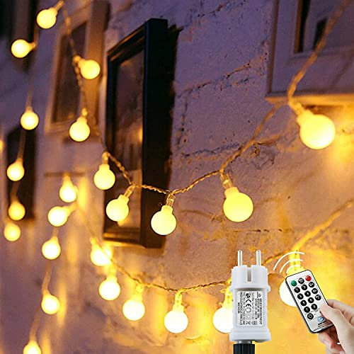 120 LED Lichterkette Kugel, 15M 8 Modi und Memory Funktion,lichterketten außen/Innen mit Stecker, fur party deko, kinderzimmer, balkon,weihnachtsbeleuchtung usw. (warmweiß)