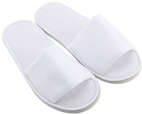Pantoufles femmes hommes 5 paires de pantoufles d'invité d'hôtel de Spa à bout ouvert éponge jetable Style éponge (43,blanc)