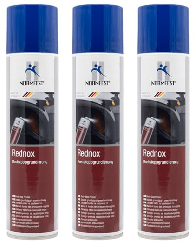 Normfest Rednox Roststopp-Grundierung – Effektiver Korrosionsschutz und Haftvermittler für Metall, Karosserie, Maschinenbau und Oldtimerrestauration, 3x 400ml