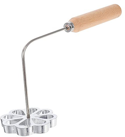 Luxshiny Frying Snack Pastry Mold Aluminum Alloy Fritter Mould for Oil Dumplings Radish Cakes Shrimp Cakes with Comfortable Wooden Handle 10.4 X 4.3 X 3 Inch Versatile Kitchen Tool