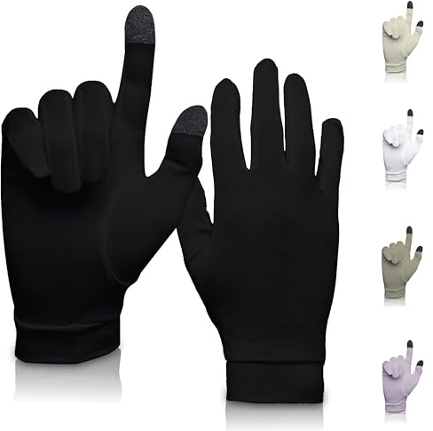 A TOUCH OF Silk Doublure de Gants en Soie | Gants Thermiques Intérieurs Idéaux pour Le Sport et Les Loisirs | Unisexe | Ski, Cyclisme, Conduite Automobile (Jet Black, Medium)