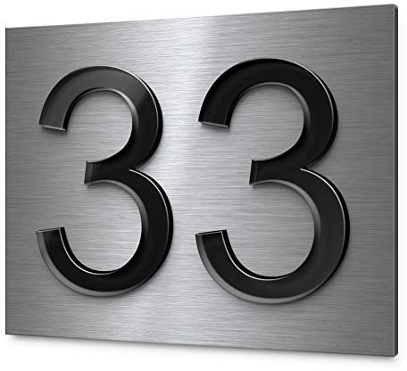 Hausnummer aus Edelstahl mit ausgeschnittenen 3D Zahlen aus Acrylglas - 20x16 cm - Modernes Hausnummernschild mit Ziffern (schwarz o anthrazit) für jeden Eingangsbereich - Buchstaben möglich!