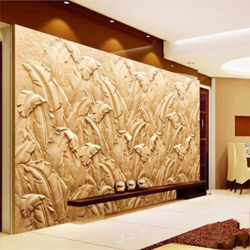 ZEALPLANT Wallpaper 3d living room mural banana leaf sandstone relief living room hotel decoration wall art silk cloth background wall sticker