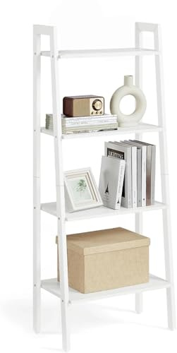 DEILALY 4 Tier 40cm Bookshelf Bookcase Ladder Shelf Plant Flower Stand Corner Storage Rack Organizer Wall Shelves Cabinet Big Capacity for Kitchen Living Room Office Balcony Frame White