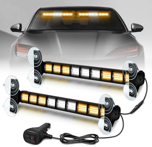 AnTom LED Rundumkennleuchte, 2er 81W 9 Stück COB Gelb Rundumleuchte + weißes Leuchtfeuer Rundumleuchte mit 27 Blinkende Stroboskop-Modi für Auto Pkw Truck Traktor KFZ LKW