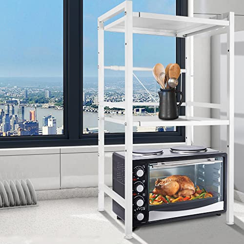 Willonin Mensola per microonde, struttura per forno, scaffale allungabile per microonde con ganci sospesi, supporto per forno a microonde con contenitore per organizer da cucina, acciaio al carbonio