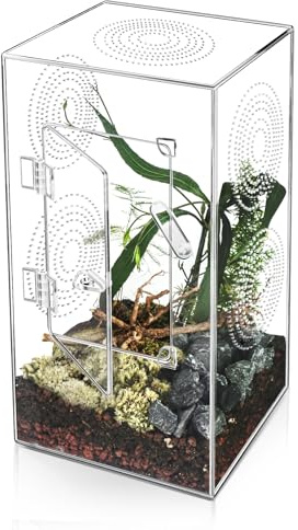Jumping Spider Enclosure - 11.7x6x6 Inch Large Acrylic Terrarium for Tarantulas - Reptile Tank With Front Opening Door - Habitat Accessories