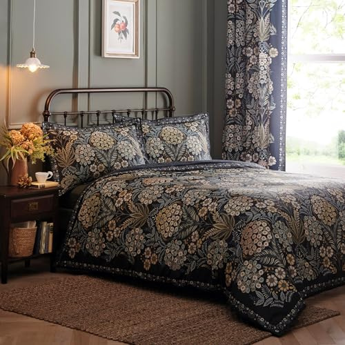 Appletree - Navy Traditional Floral Duvet Cover - King Bedding Size (230 x 220cm) - 100% Cotton - Reversible Designs - 2 Pillowcases - Bohemian Bedding - Fern & Daisy Flowers Duvet Cover in Blue