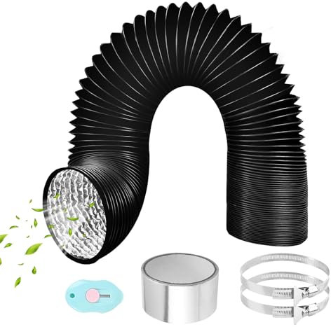 ComPDCVD Noir Tuyau d'évacuation 80mmx3 m Tube Flexible D'air Gaine Ventilation en Aluminium avec 2 Colliers de Serrage et 1 Ruban Adhésif Aluminium 50mmx5m pour Seche Linge Ventilateur Extracteur