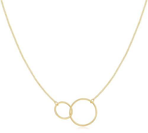 Colgante de mujer original diseño formado por dos delicados aros enlazados entre si. Cadena de plata para mujer, niña ideal para regalo del día de la madre, cumpleaños, aniversario. (Baño en Oro)
