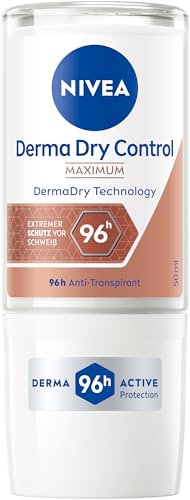 NIVEA Derma Dry Control Deo Roll-on, Deodorant mit 96h Schutz gegen starkes Schwitzen und Geruch, hautschonendes Antitranspirant für ein geschmeidiges Hautgefühl (50 ml)