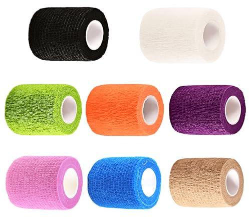 Selbstklebender Verband, 8 Rollen Verband Selbstklebend, Selbsthaftende Bandage Elastische Binde, Fixierbinde Selbsthaftend für Hand Cohesive Bandagen Fixierverband Pet Vet Wrap Bandagen(7,5cmx4,5m)