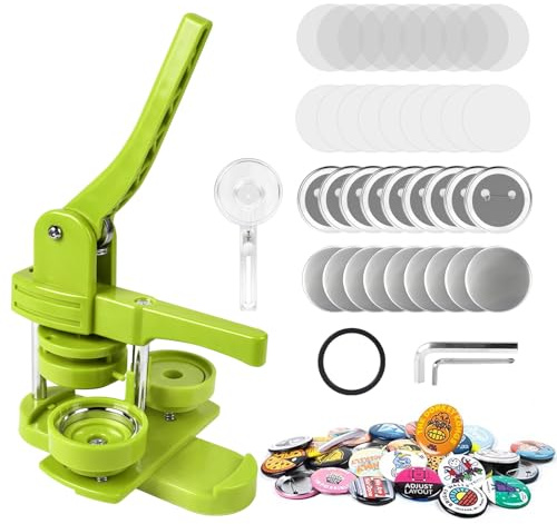 DBREAKS Maquina para Hacer Chapas 58mm Pin Maker Push-Pull DIY Prensa para Chapas con 120pcs Alfileres con Respaldo de Hierro, Laminado Brillante, Papel Redondos, DIY Pin Maker Verde