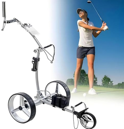 HLGKBY Carrello da Golf Elettrico Super Compatto e Leggero, Carrello da Golf Elettrico a 3 Ruote con Telecomando, Pieghevole e può Essere Riposto nel Bagagliaio, Adatto a Tutti i Terreni