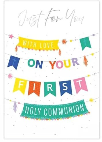 First Holy Communion Card with Colorful Bunting Design, 13 x 19 cm