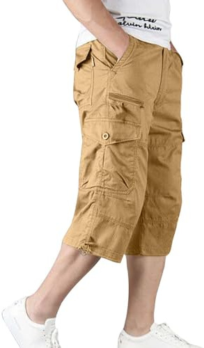 Generisch Pantalones cargo para hombre, pantalones 3/4, ligeros, de secado rápido, pantalones cortos con cintura elástica, pantalones piratas de verano, resistentes al desgaste, funcionales